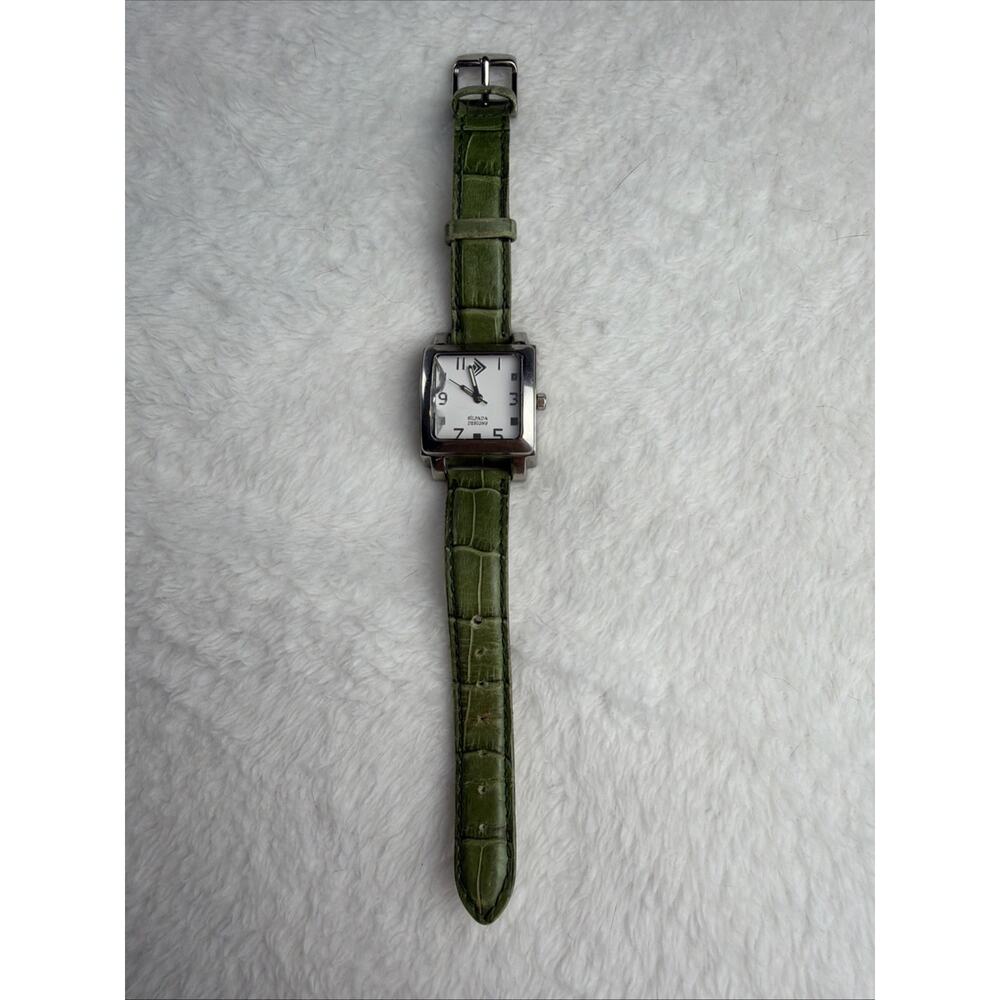 Silpada Designs 30mm Silver Tone Watch w/Green Band Needs Battery